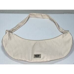 Jean Paul Gaultier Parfums Beige Pink Striped Zippered Hobo Shoulder Bag Purse
